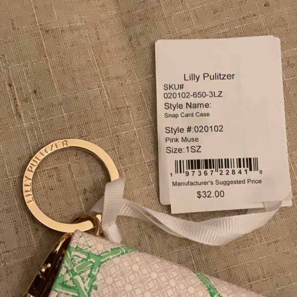 Lilly Pulitzer White and Green Card Holder with Pearl Chain, Key Holder - Picture 9 of 9